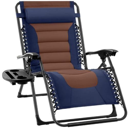 Oversized Padded Zero Gravity Chair, Folding Recliner w/ Headrest, Side Tray - Lot 253