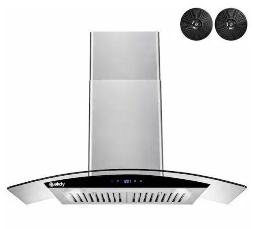 AKDY 30 in. 217 CFM Convertible Wall Mount Range Hood in Stainless Steel w/ Tempered Glass, Black Touch Panel, Carbon Filters - Lot 350JF
