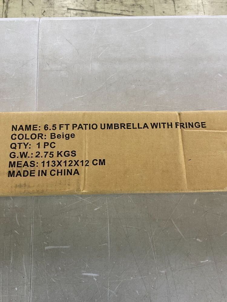 6.5' Patio Umbrella with Fringe, Beige - Image 4 - Lot 381