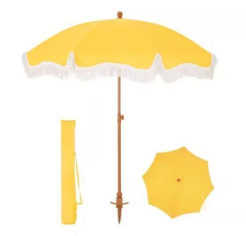 7ft Beach Umbrella with Fringe & Sand Anchor - Lot 386