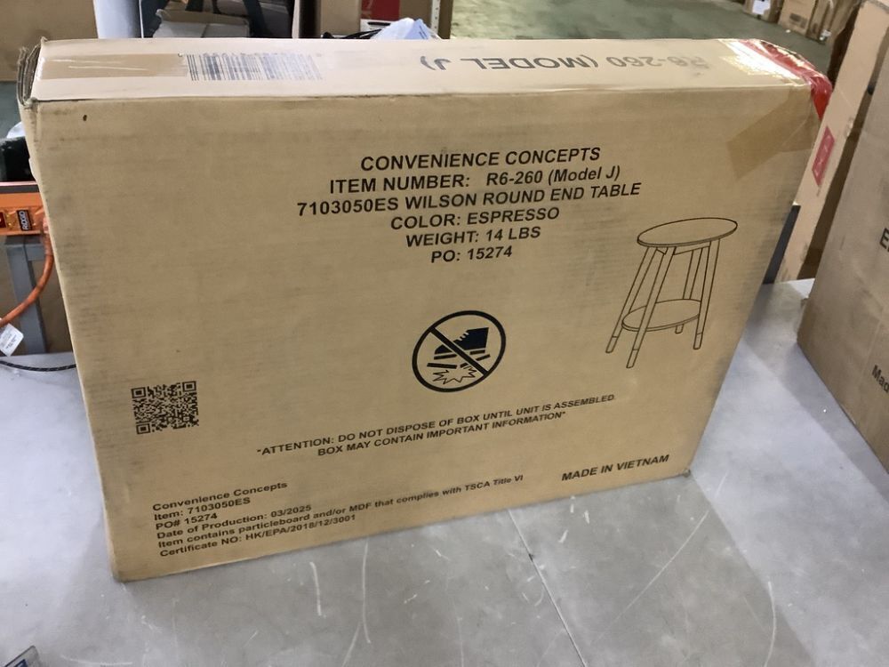 Convenience Concepts Wilson Mid Century Espresso Round with Bottom Shelf End Table - Image 2 - Lot 550JF