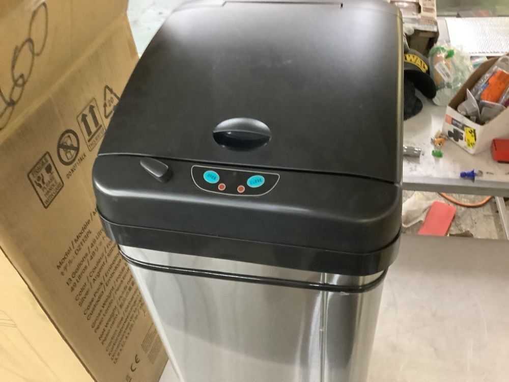 iTouchless 13 Gal. Stainless Steel Trash Can with Sensor Lid, Odor Filter and Pet-Proof Lid Lock - Missing Power Supply - Image 2 - Lot 641JF
