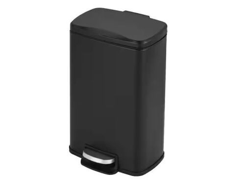 Innovaze 1.3 Gal. Rectangular Matte Black Step-On Trash Can with Lid and Inner Bucket - Lot 643JF