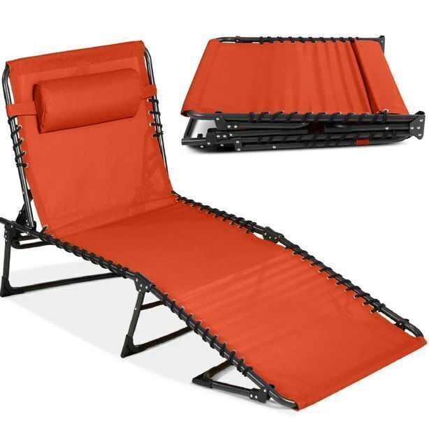 Portable Patio Chaise Lounge Chair Outdoor Recliner w/ Pillow - Image 1 - Lot 651