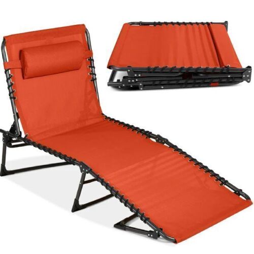 Portable Patio Chaise Lounge Chair Outdoor Recliner w/ Pillow - Lot 651
