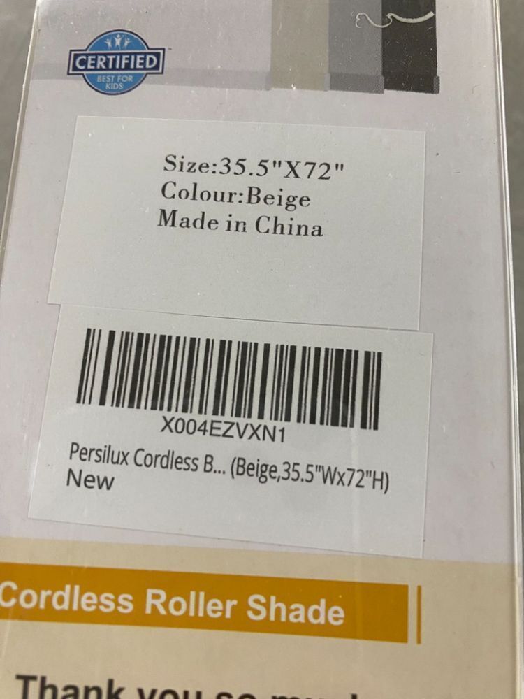 Persilux Cordless Roller Shades, Beige, 35.5" x 72" - Image 5 - Lot 399