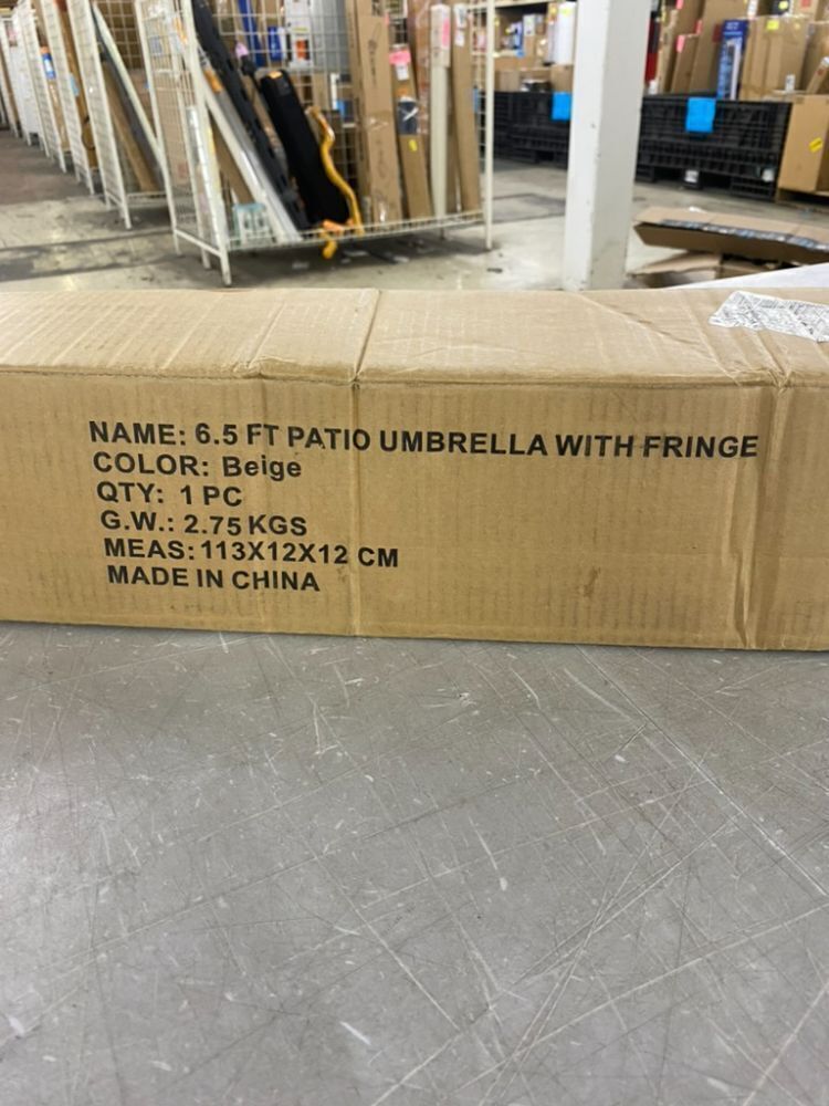 6.5' Patio Umbrealla with Fringe, Beige - Image 2 - Lot 390