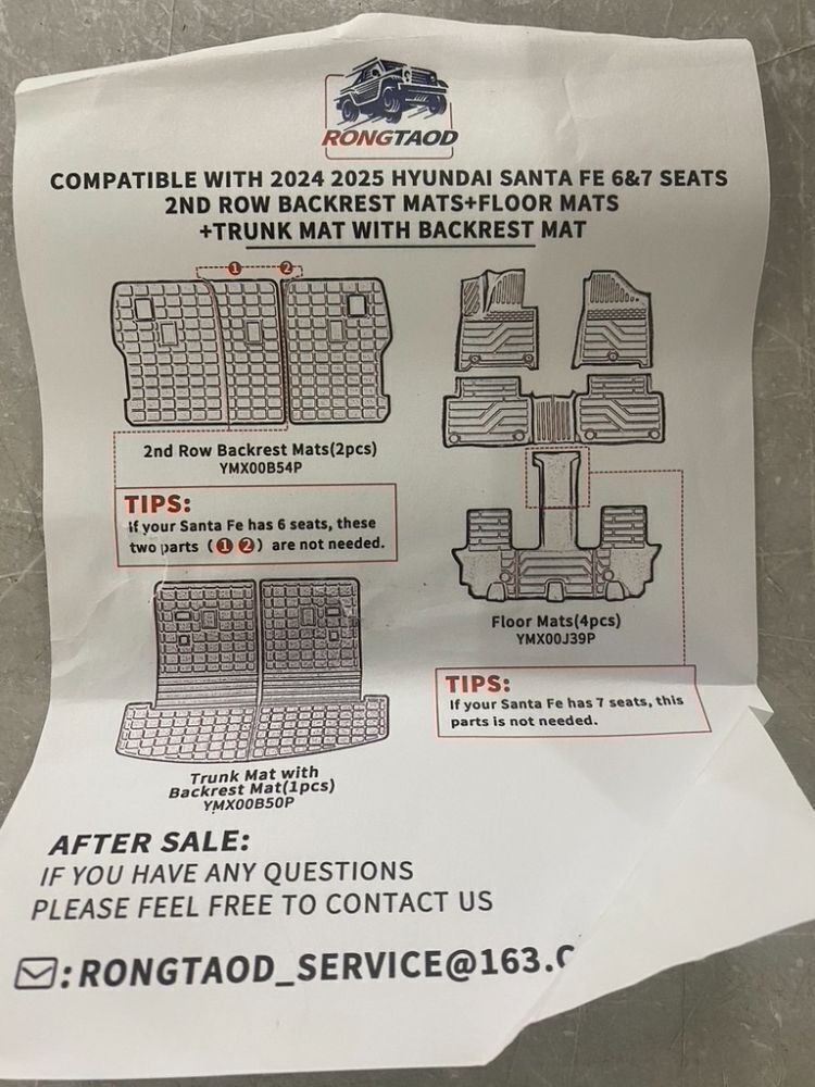 Rontaod Floor Mats for 2024-2026 Hyundai Santa Fe 6&7 Seats - Image 3 - Lot 420