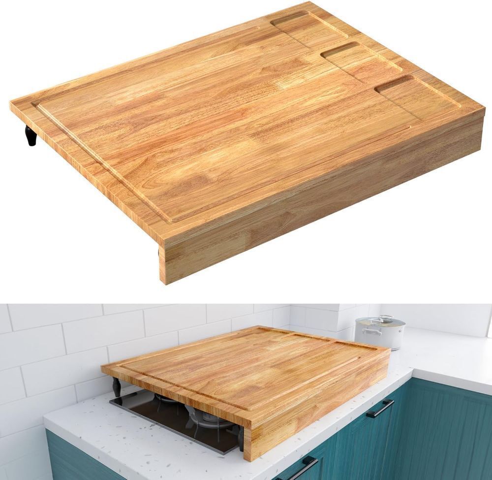Solid Wood Cutting Board and Stovetop Cover with Detachable Legs and Juice Groove, 32x23.5inches - Image 1 - Lot 501