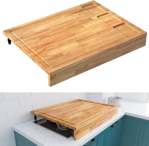 Solid Wood Cutting Board and Stovetop Cover with Detachable Legs and Juice Groove, 32x23.5inches - Lot 501