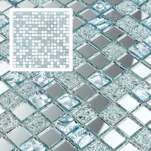 Mijaro 6 Sheets Peel and Stick Silver Square Flat Mirror Mosaic Tiles - Lot 509
