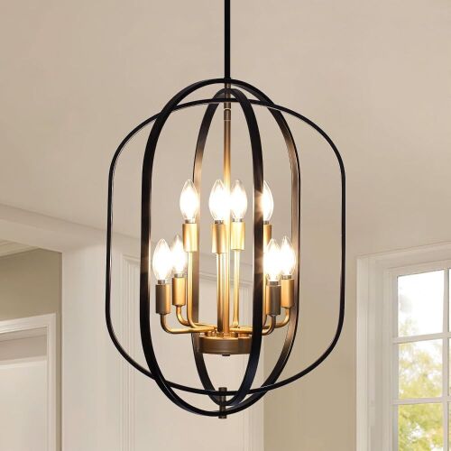 AKLMXCG Black and Gold Chandelier, 8-Light - Lot 583