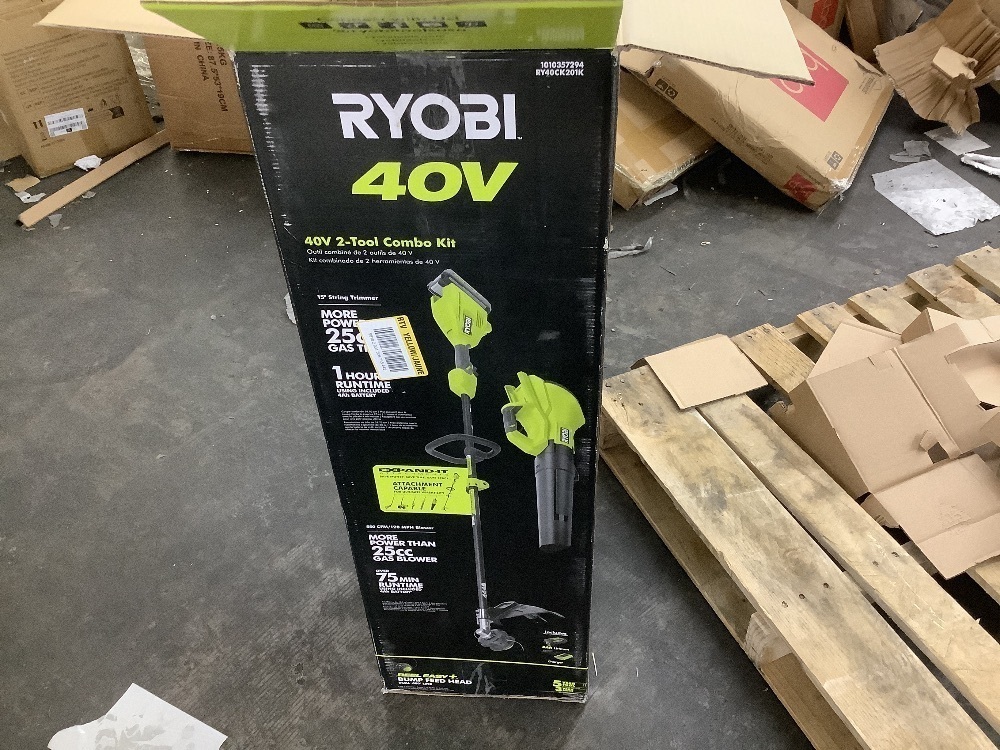 RYOBI 40V Cordless Attachment Capable 15" String Trimmer & 550 CFM 120 MPH Blower Combo Kit with 4.0 Ah Battery & Charger - Image 7 - Lot 37JF