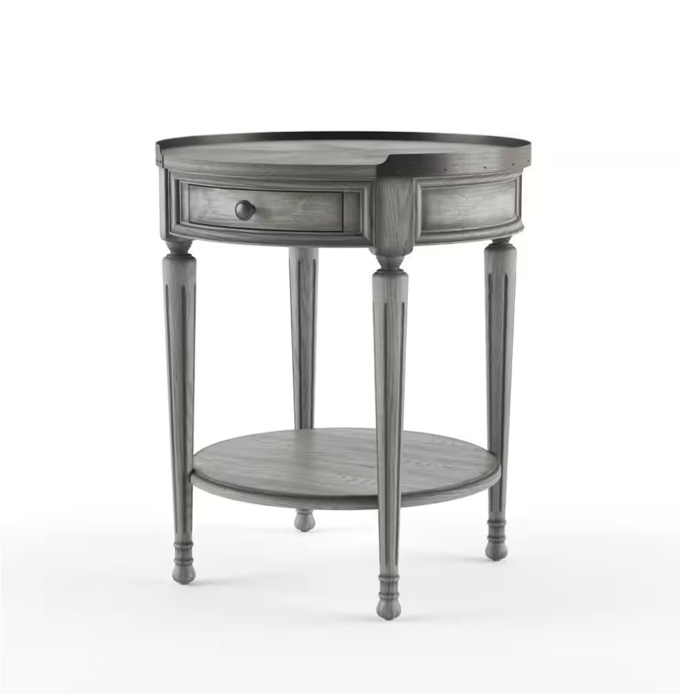 Butler Specialty Company Sampson 22 in. W Gray Round Wood 1-Drawer End/Side Table - Image 1 - Lot 123JF