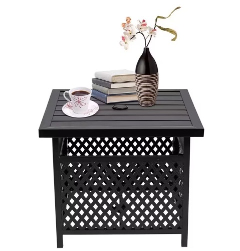 Metal Side Table Patio in Black with 1.57 in. Umbrella Hole - Lot 736JF