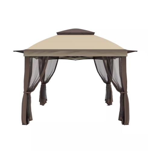 LATTOY 11 ft. x 11 ft. Pro Series Outdoor Instant Canopy Shelter Tent with Mosquito Netting Metal Frame Storage Bag, Beige - Lot 102JF