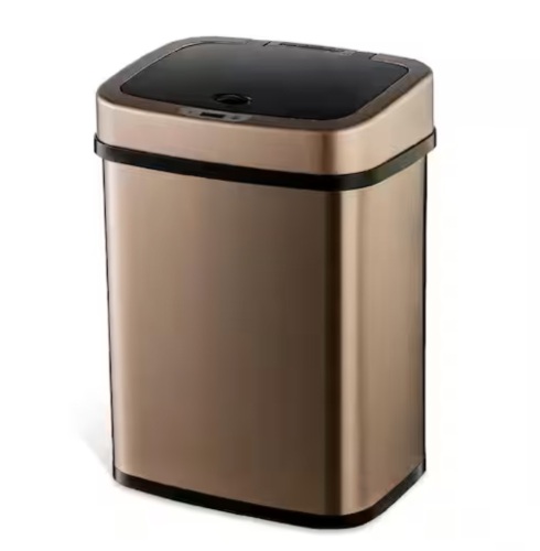 NINESTARS 3 Gal. Gold Stainless Steel Rectangular Motion Sensor Metal Household Trash Can - Lot 732JF