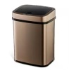 NINESTARS 3 Gal. Gold Stainless Steel Rectangular Motion Sensor Metal Household Trash Can - Thumbnail 1