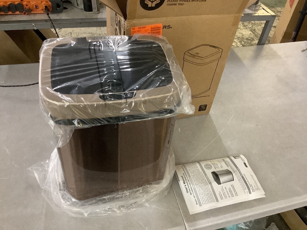 NINESTARS 3 Gal. Gold Stainless Steel Rectangular Motion Sensor Metal Household Trash Can - Image 2 - Lot 732JF