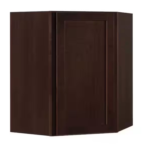 Hampton Bay Shaker 24 in. W x 12 in. D x 30 in. H Assembled Diagonal Corner Wall Kitchen Cabinet in Java - Lot 135JF