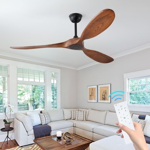 60 inch Outdoor Ceiling Fan without Light, Solid Wood 3 Blades, ETL Listed- Walnut Wood - Lot 138