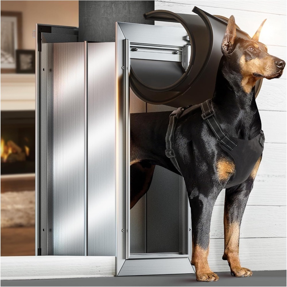 Heavy Duty Aluminum Pet Door with 2 Magnetic Flaps, Wide Telescoping Tunnel, Sliding Lock for Dogs up to 110lb - Image 1 - Lot 139