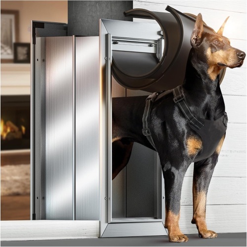 Heavy Duty Aluminum Pet Door with 2 Magnetic Flaps, Wide Telescoping Tunnel, Sliding Lock for Dogs up to 110lb - Lot 139