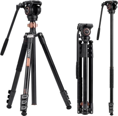 Cayer 75" Aluminum Fluid Head Tripod for DSLR Camera, Camcorder, Load Capacity up to 13.2 Pounds - Lot 230