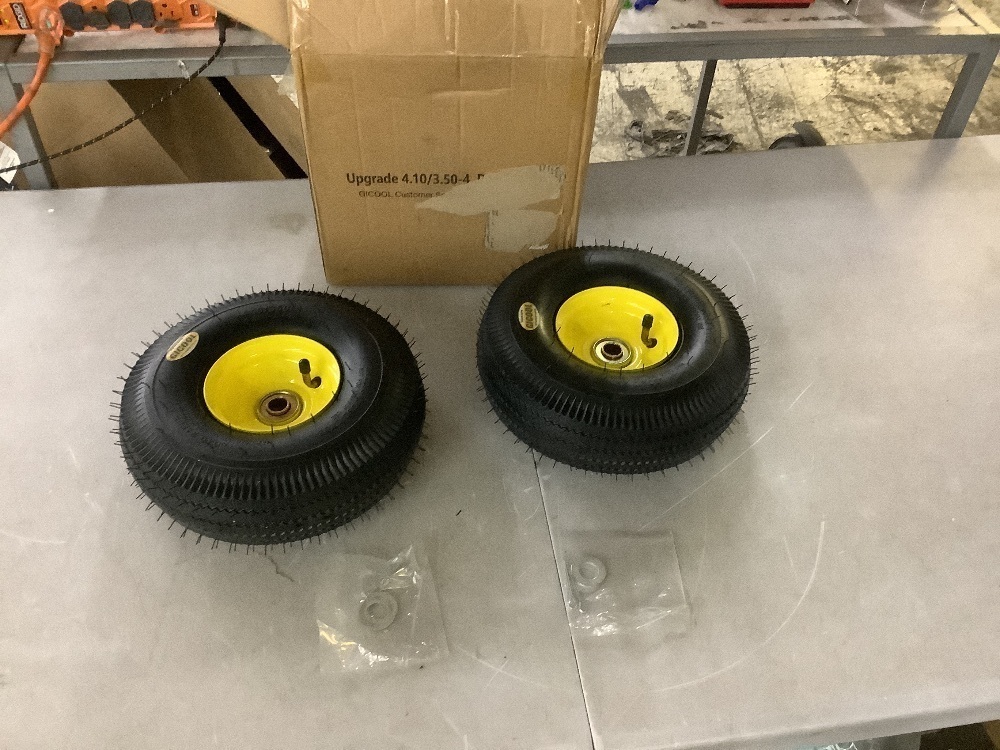 GICOOL 4.10/3.50-4 Rubber Tire and Wheel, with 2.25" Offset Hub, 5/8" Sealed Bearings - Image 2 - Lot 535