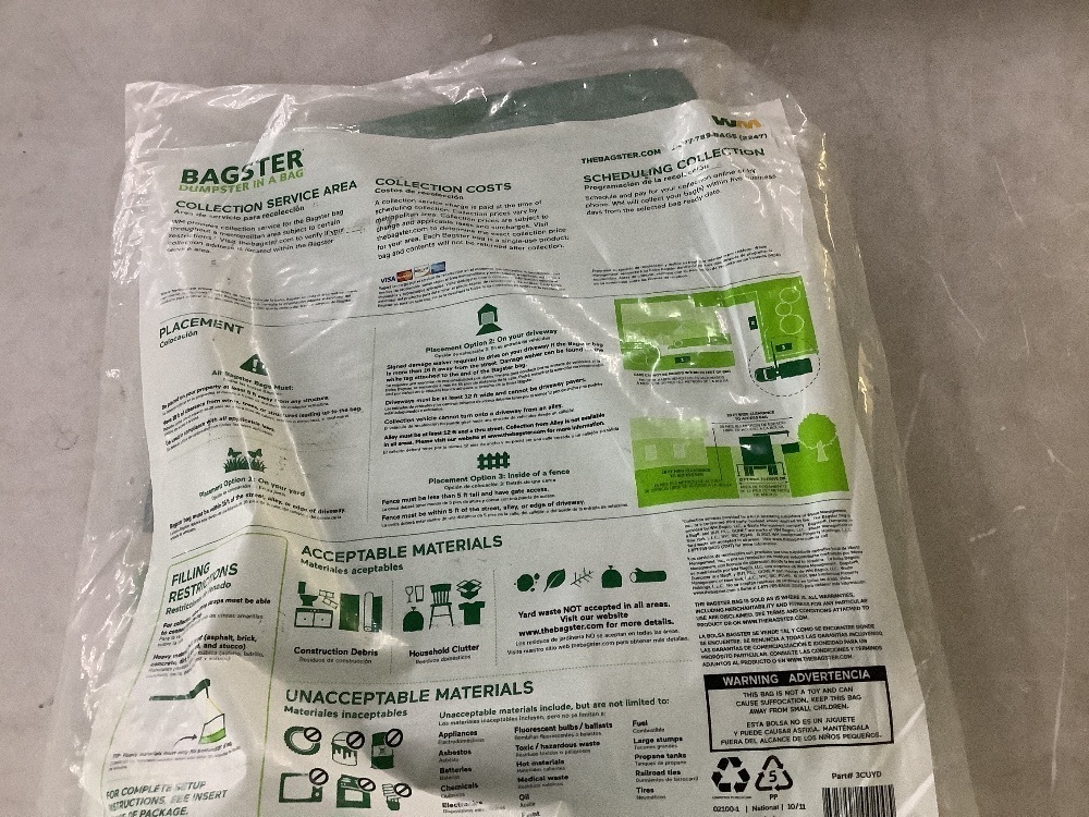 WM Bagster Dumpster in a Bag (Holds up to 3,300 lb.) - Image 3 - Lot 630JF