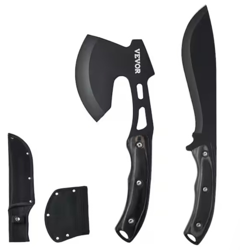 VEVOR Hunting Knife and Hatchet Axe Combo Set with Sheath - Lot 632JF