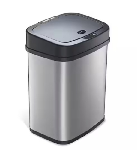 NINESTARS 3 Gal. Stainless Steel Rectangular Shape Motion Sensor Metal Household Trash Can - Lot 636JF