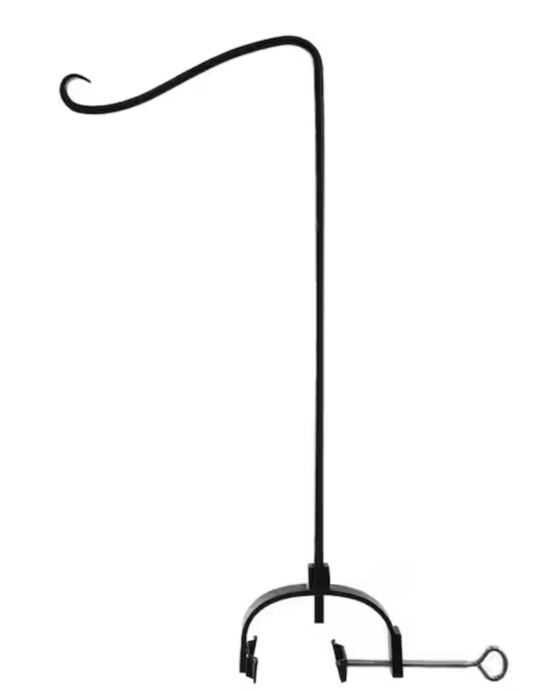ACHLA DESIGNS 28.3 in. Tall Black Powder Coated Wrought Iron Shepherd's Hook w/Over Railing Bracket - Image 1 - Lot 639JF