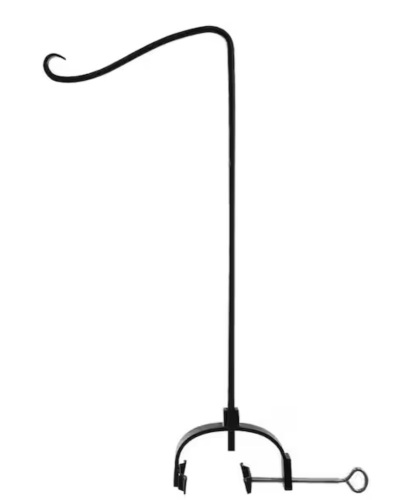 ACHLA DESIGNS 28.3 in. Tall Black Powder Coated Wrought Iron Shepherd's Hook w/Over Railing Bracket - Lot 639JF