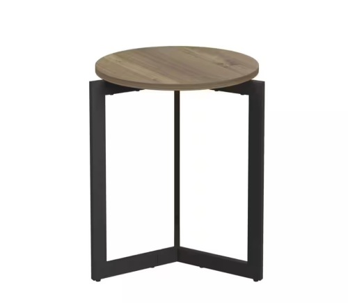 Angel Sar 19.68 in. Round Outdoor Accent End Table with Sturdy Metal Frame, Brown - Lot 640JF