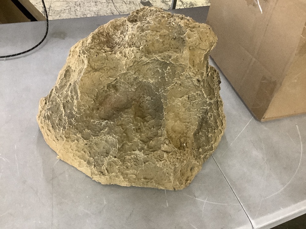 Backyard X-Scapes 9 in. H x 13 in. W x 16 in. L Small Fiberglass Rock Well Pump Cover for Landscaping in Beige - Image 1 - Lot 723JF