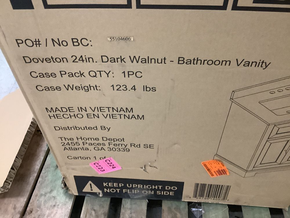 Home Decorators Collection Doveton 24 in. Single Sink Dark Walnut Bath Vanity with White Engineered Marble Top - Light Corner Damage - Image 10 - Lot 38JF