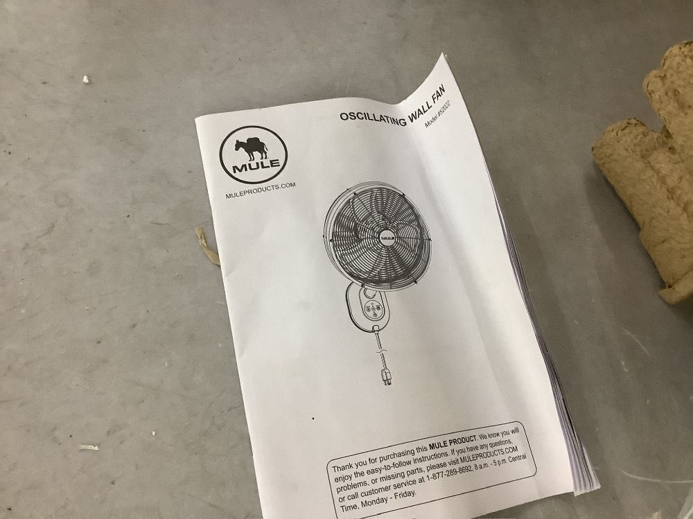 MULE Wall Mount Fan XL Indoor or Outdoor Matte Black 18 in. Oscillating 3-Speed High Velocity Max. 5100 CFM Fan with Remote - Image 7 - Lot 62JF