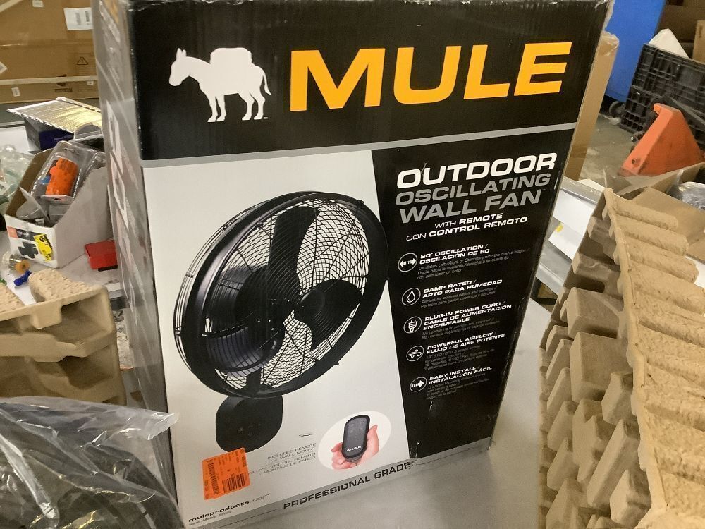 MULE Wall Mount Fan XL Indoor or Outdoor Matte Black 18 in. Oscillating 3-Speed High Velocity Max. 5100 CFM Fan with Remote - Image 8 - Lot 62JF