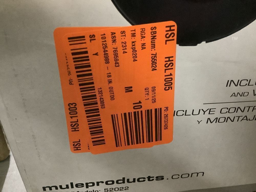 MULE Wall Mount Fan XL Indoor or Outdoor Matte Black 18 in. Oscillating 3-Speed High Velocity Max. 5100 CFM Fan with Remote - Image 9 - Lot 62JF