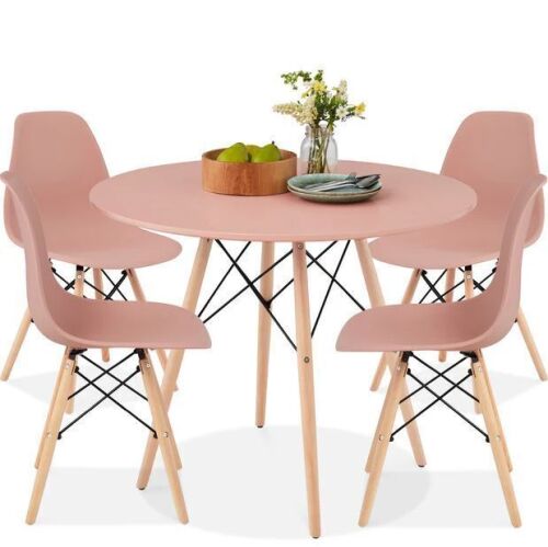 5-Piece Mid-Century Modern Dining Set w/ 4 Chairs, Wooden Legs, Metal Frame - Lot 87