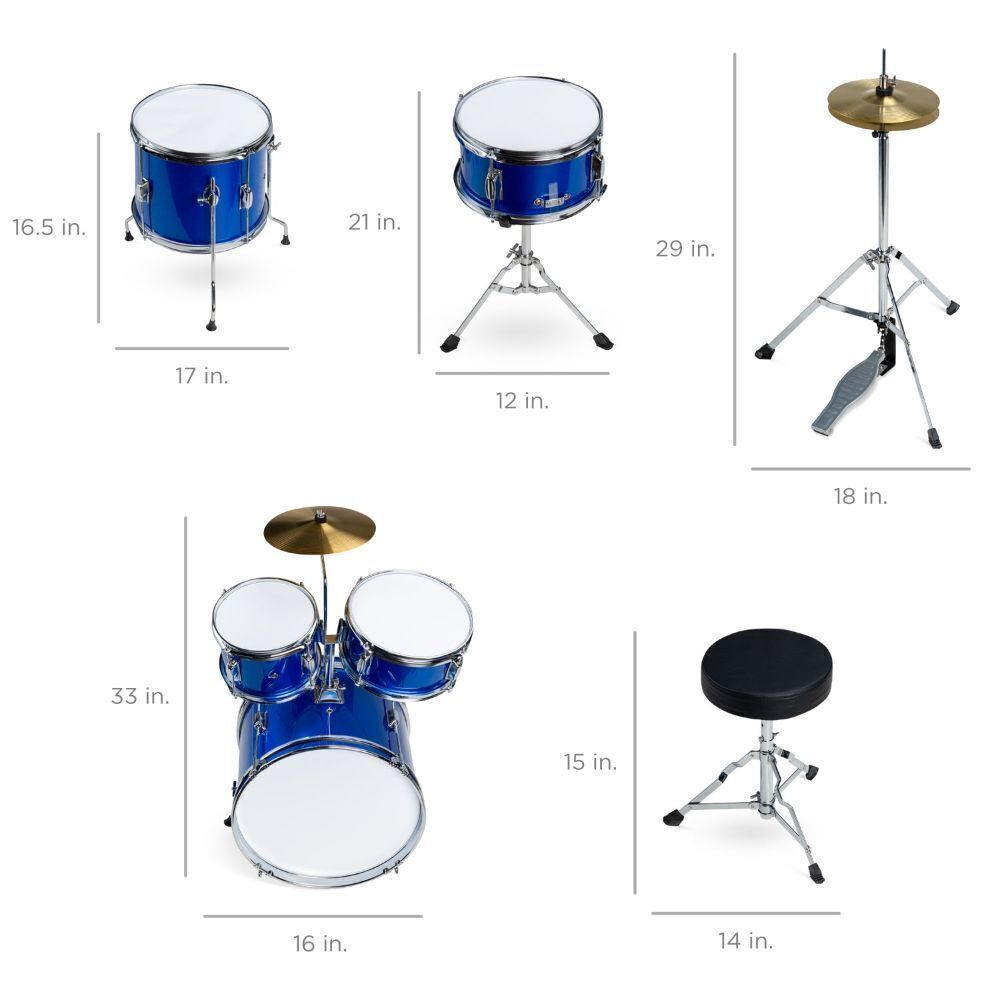 Kids Beginner All Wood Acoustic Drum Kit Starter Set w/ Stool, Drumsticks - Image 2 - Lot 109