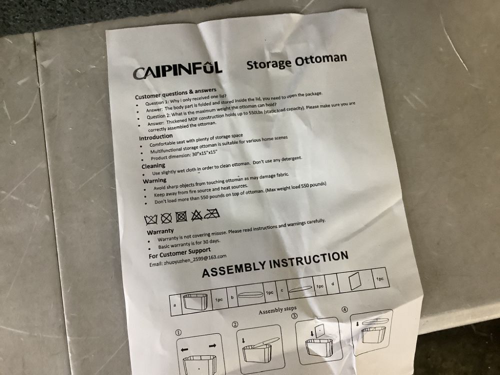 30.3" Collapsible Ottoman with Storage - Image 4 - Lot 569