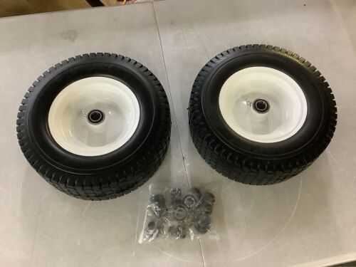 AR-PRO 13 x 5.00-6 Universal Tubeless Lawn Mower Tires with Rim, 3" Centered Hub and 3/4" Bushings, 2 Pack - Lot 579
