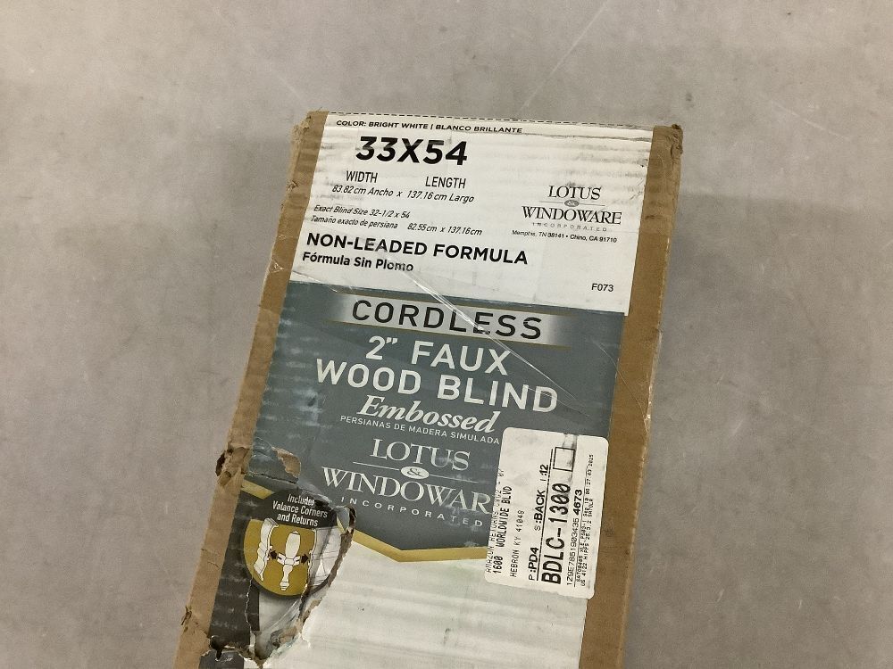 Lotus & Windoware Cordless 2" Faux Wood Blinds, 34" W x 60" L - Image 5 - Lot 762