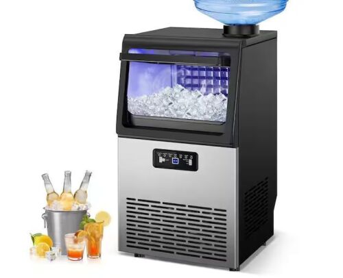 Hooure 13.5 in. 80LBS/24H Freestanding Full Size Cubes Commercial Ice Maker in Stainless Steel - Lot 23JF