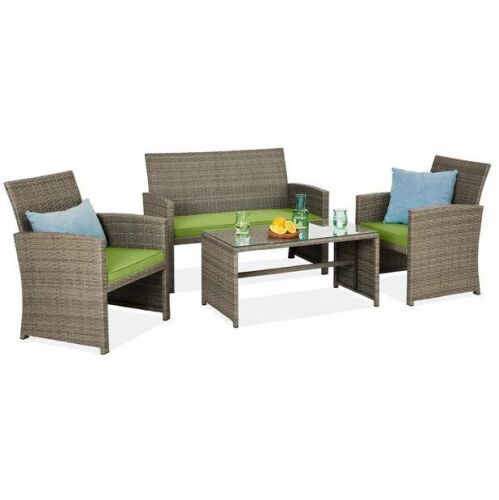 4-Piece Outdoor Wicker Conversation Patio Set w/ 4 Seats, Glass Table Top - Lot 59