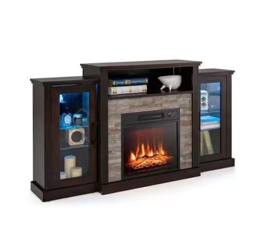 Clihome 59 in. Freestanding Electric Fireplace TV Stand in Dark Brown with 16-Color Led Lights for TVs up to 65 in. - Lot 15JF