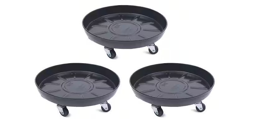 Black Round Iron Flower Pot Tray with Universal Wheels, Set of 3 - Image 1 - Lot 274JF