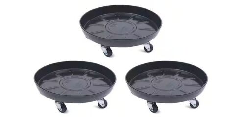 Black Round Iron Flower Pot Tray with Universal Wheels, Set of 3 - Lot 274JF